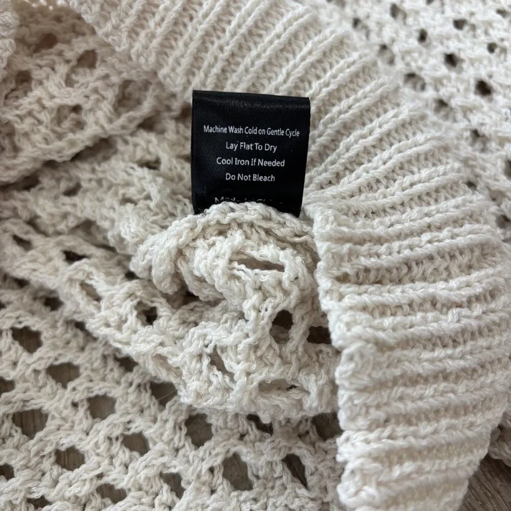 Pol Womens Crochet Open Knit Sweater Size M Rainbow Beachy Boho Travel Vacation - Picture 10 of 13